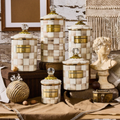 Mocha Check Enamel Canisters