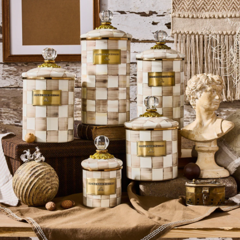 Mocha Check Enamel Canisters