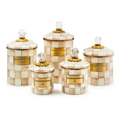 Mocha Check Enamel Canisters
