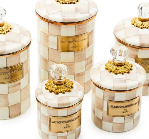 Mocha Check Enamel Canisters